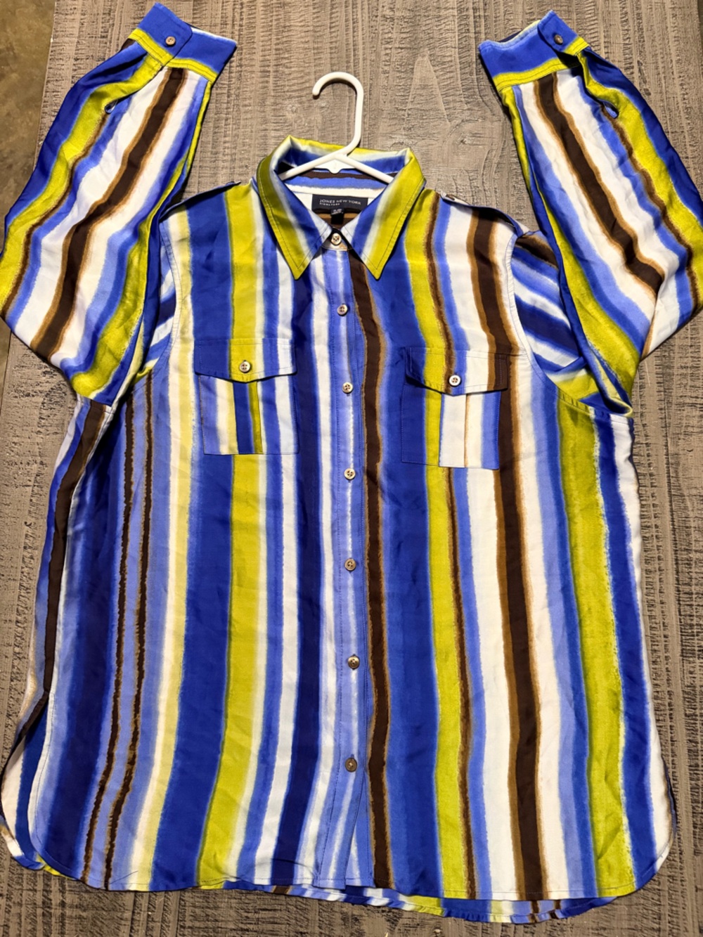 Jones New York Striped Button-Down Shirt in Blue, Yellow & Brown
